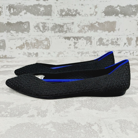 NEW Rothy's The Flat Black Knit Pointy Toe Slip On Loafers E461